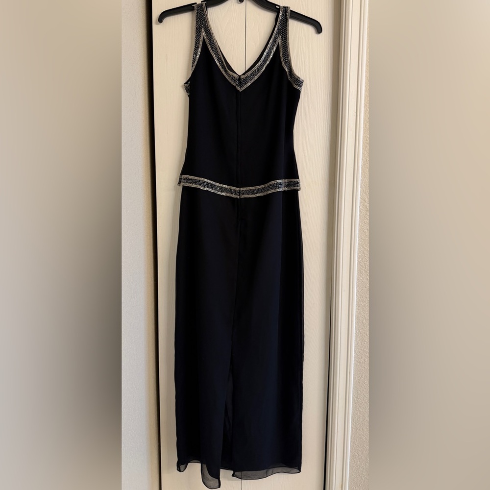 J Kara Black Strapped Dress with Silver Beaded Trim size 6 wedding guest dress